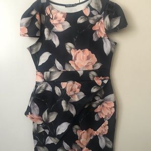 Asymmetric Peplum Floral Print Midi Dress